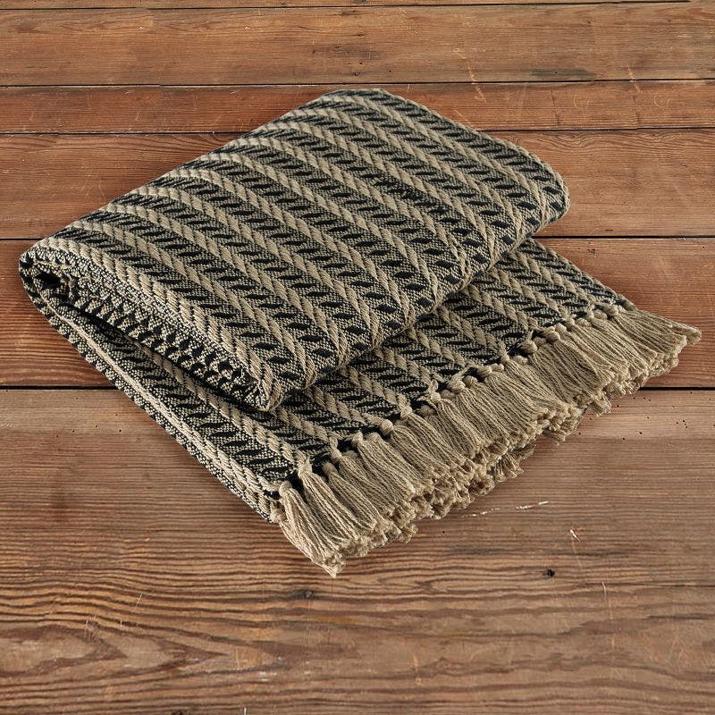 Cozy Cotton Cable Knit Throw Blanket in Black & Tan