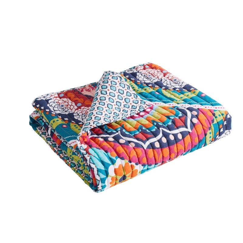 Bohemian Serendipity Cotton Quilted Throw - Multicolor Reversible