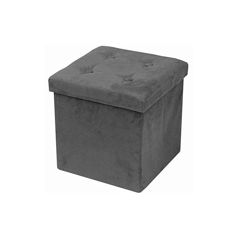 Sleek Gray Faux Suede Foldable Storage Ottoman with Tufted Lid