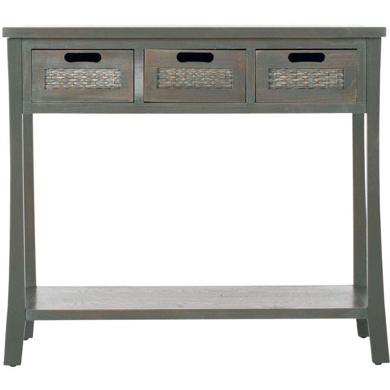 Transitional Ash Grey Rectangular Console Table with Wicker Drawers