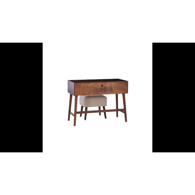 Viola Walnut Mid-Century 43.7" Vanity Set with Upholstered Stool