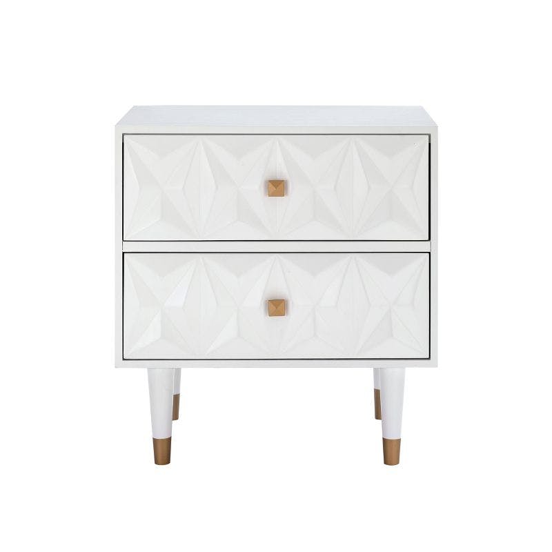 Elevated Geo-Textured White Nightstand with Gold Accents