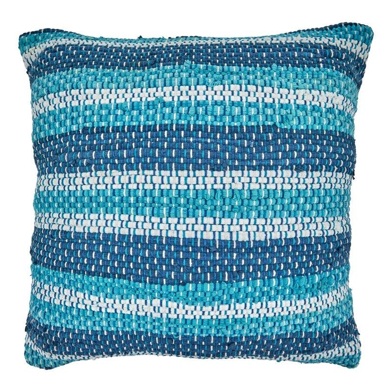 22" Square Striped Chindi Cotton Throw Pillow with Poly Filling