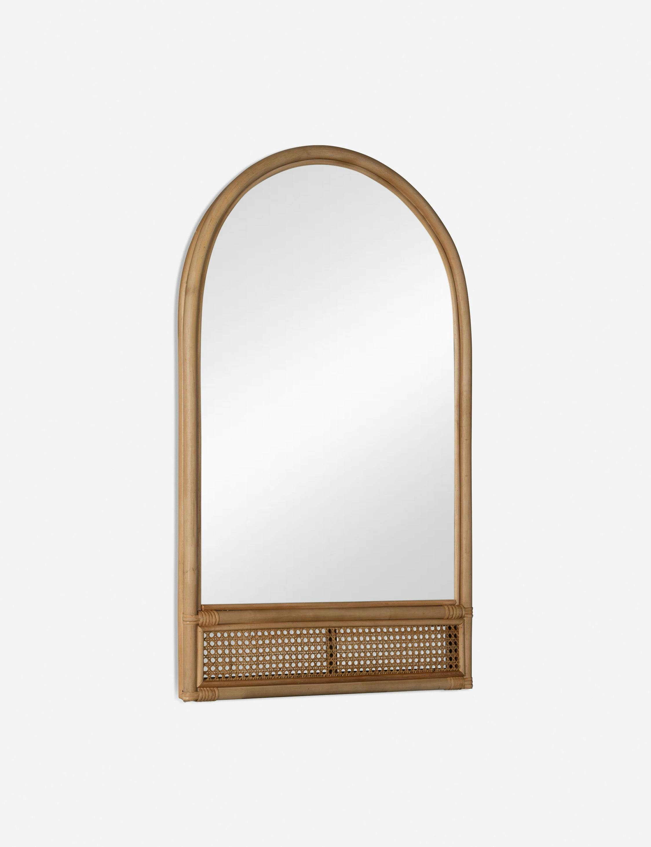 Beckham 38''x24'' Arched Natural Wood and Leather Bathroom Mirror