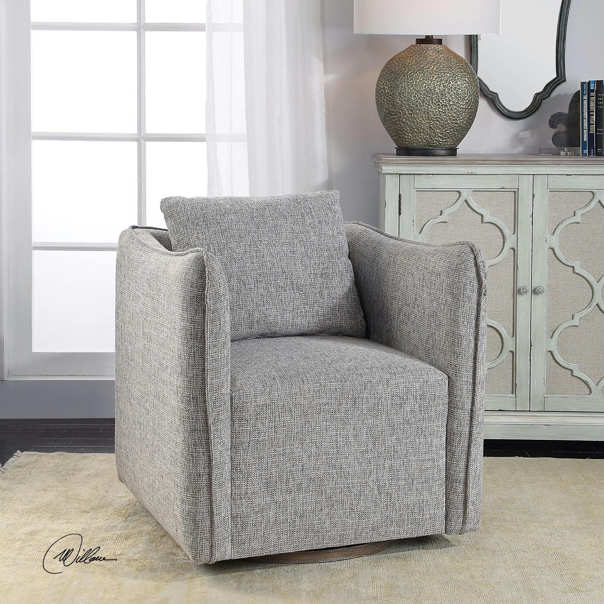 Corben Transitional Gray Linen Blend Swivel Accent Chair