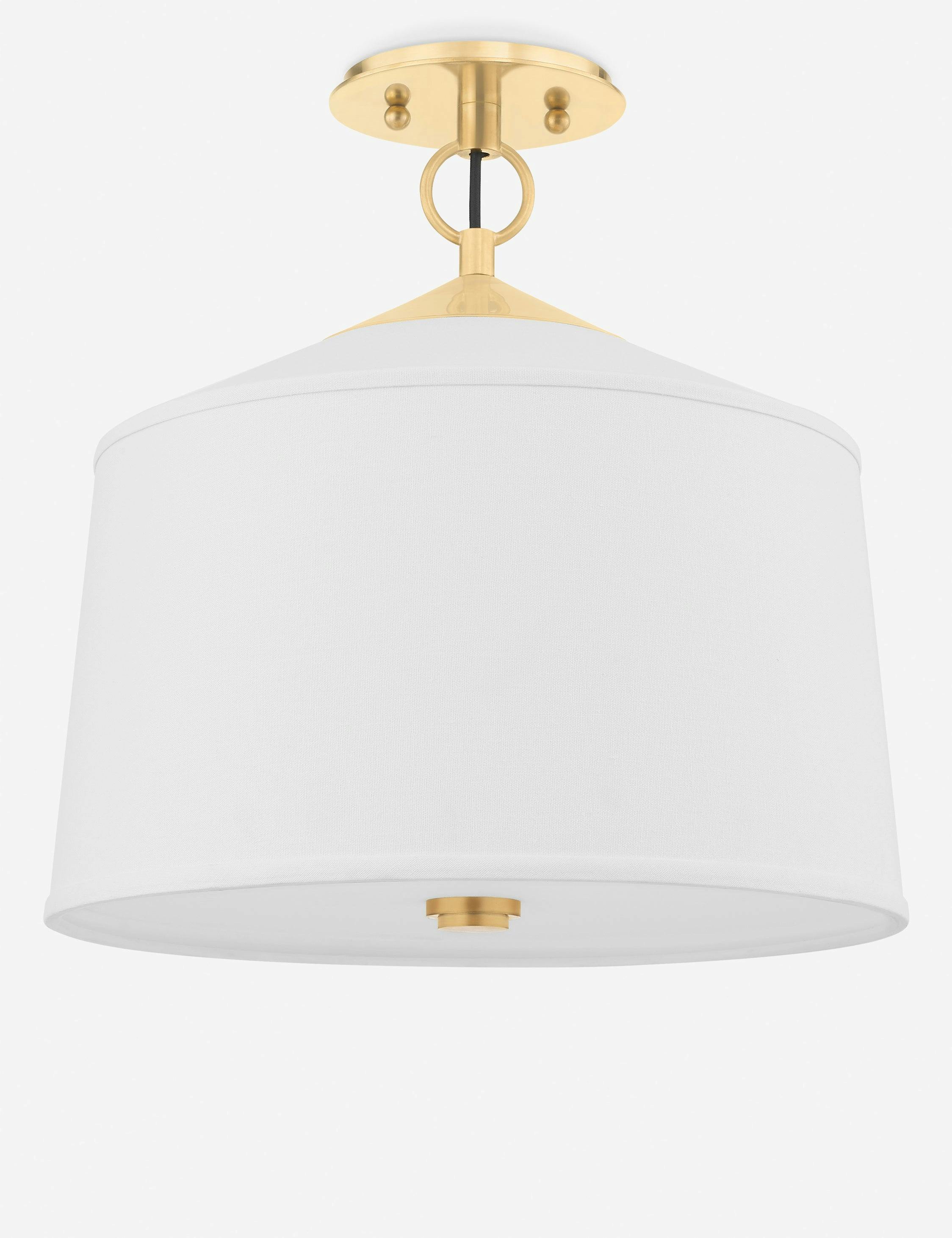 Aged Brass 14" Drum Semi-Flush Mount with Linen Shade