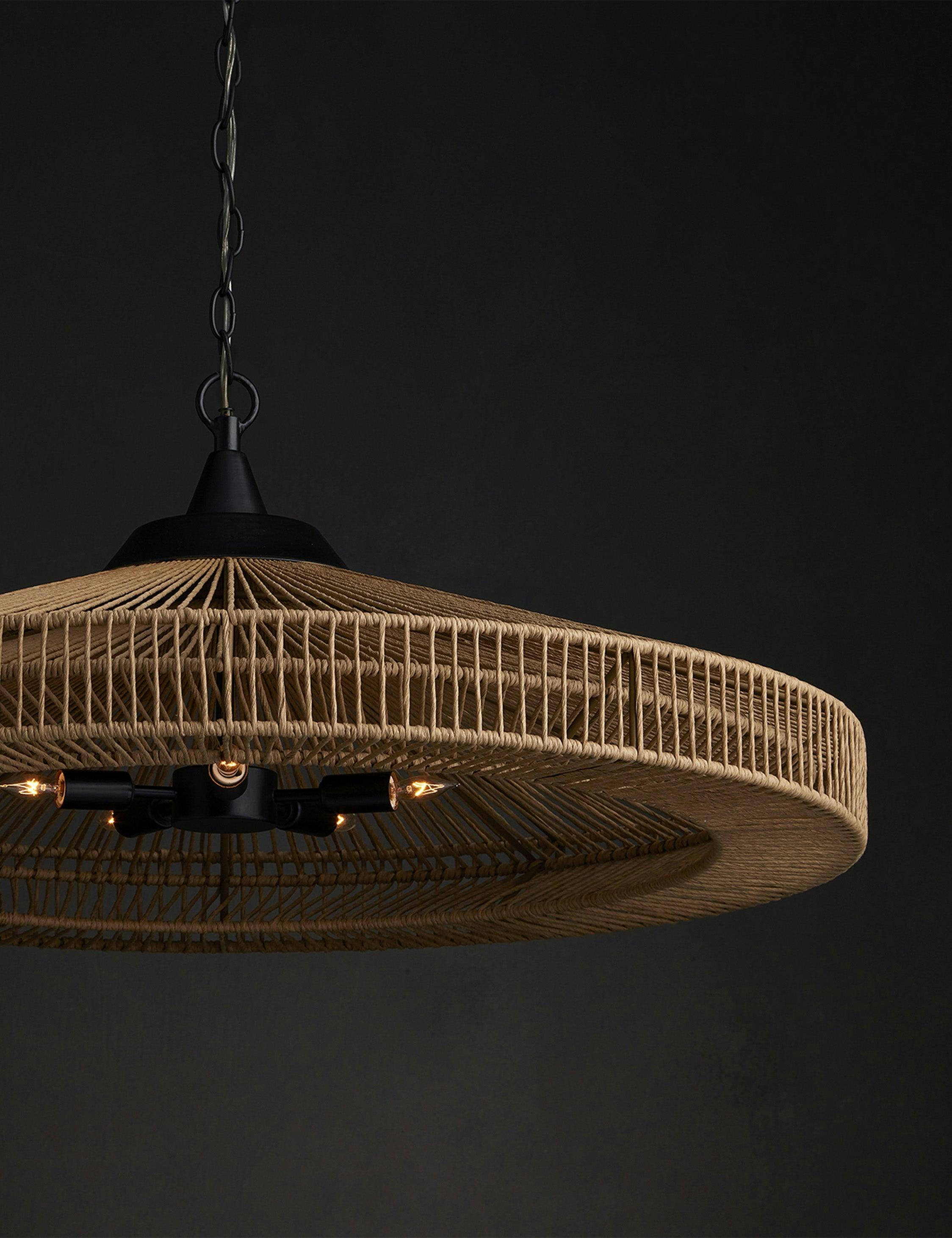 Satin Black Cage Chandelier with Artisanal Woven Frame - 5 Lights