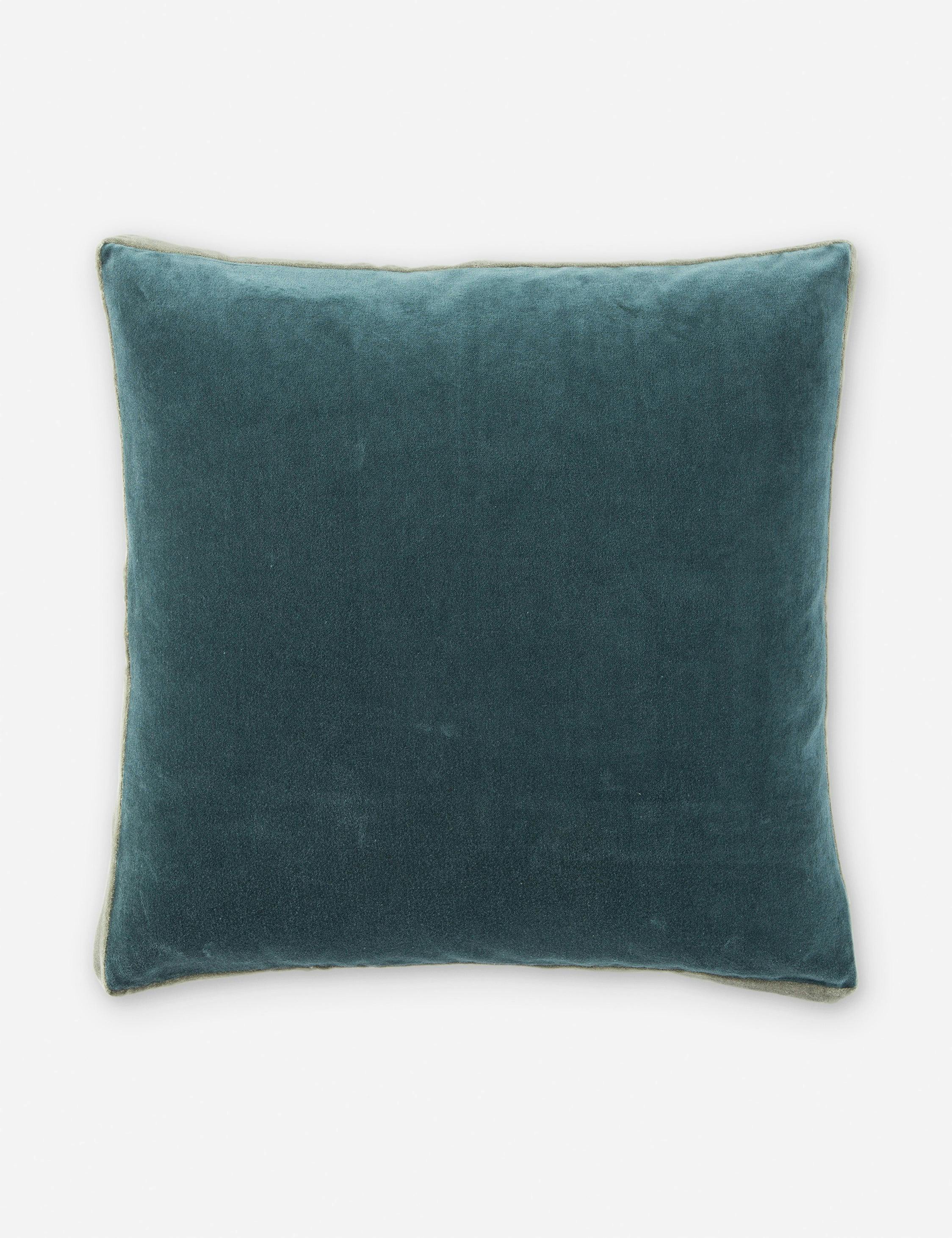 Teal and Gray Square Embroidered Velvet 18" Throw Pillow