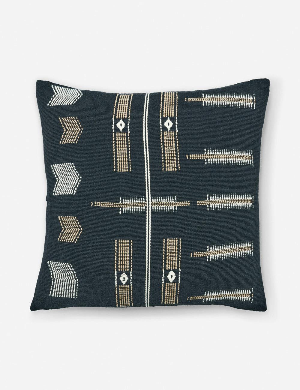 Nagaland Artisan Embroidered 18" Square Throw Pillow in Black and Tan