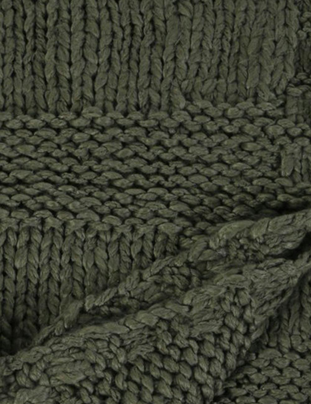Oulu Forest Green Chunky Knit 60'' x 50'' Pom Pom Throw