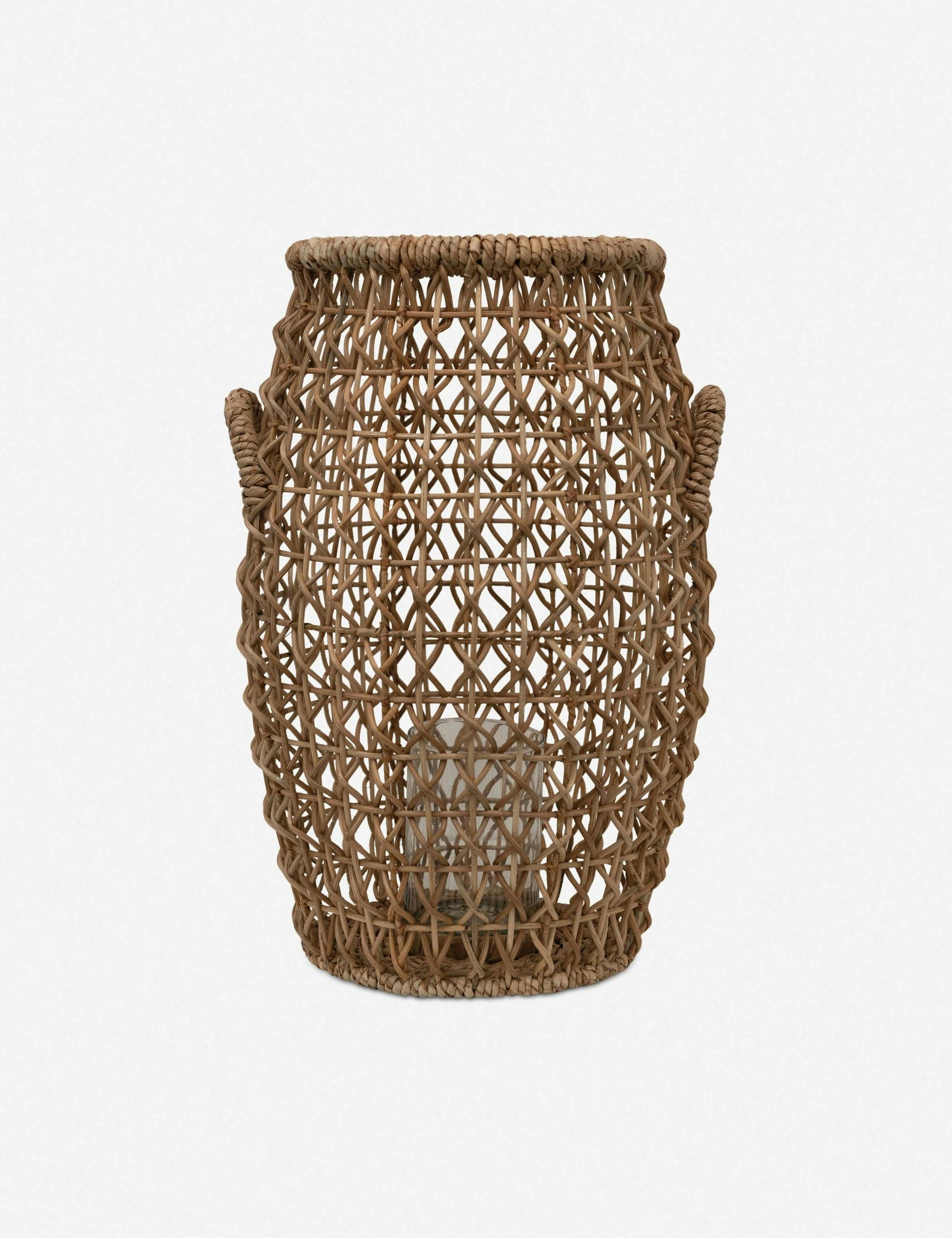 Elysian 26'' Hand-Woven Rattan & Water Hyacinth Candle Lantern with Glass Insert