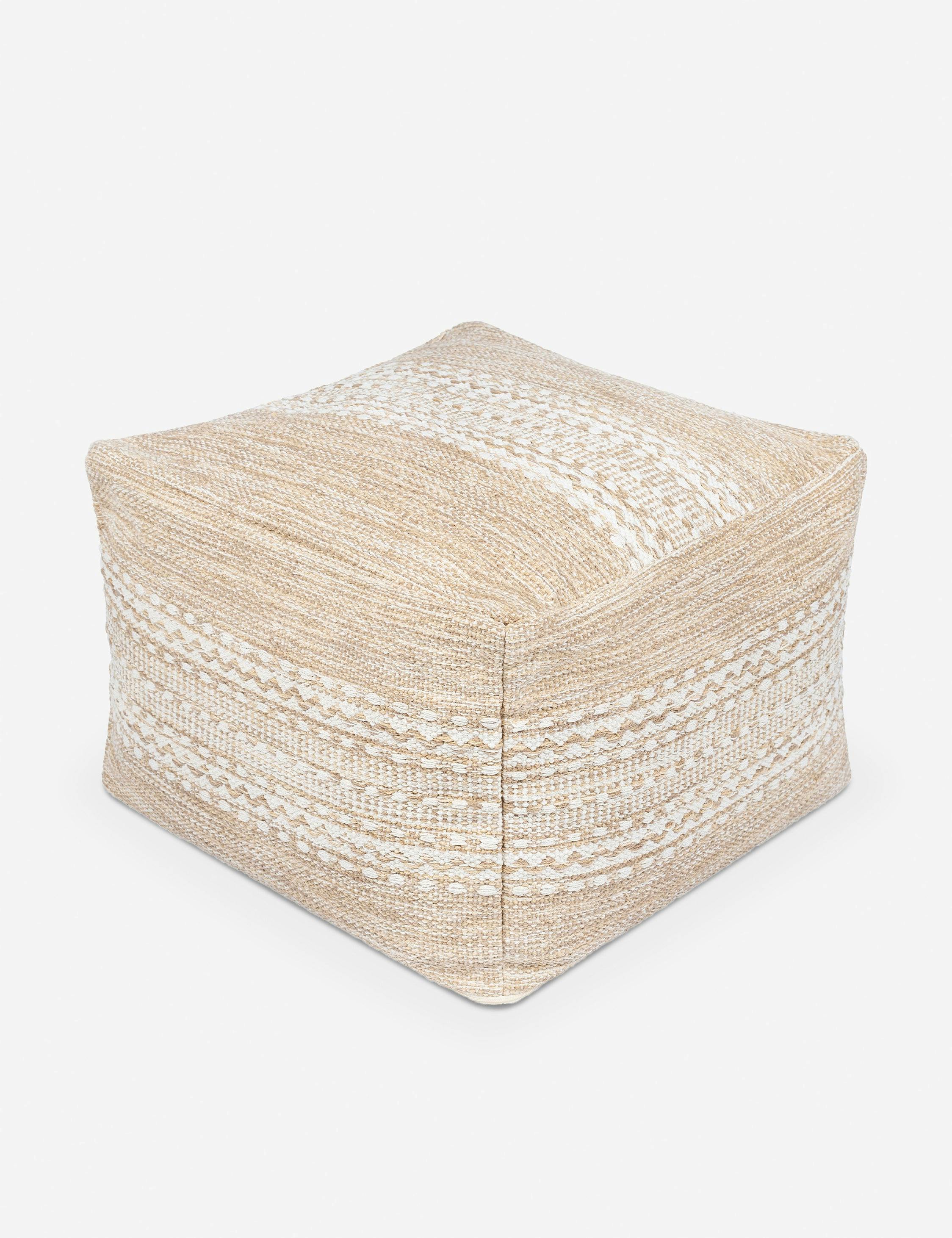Orev 20" Beige and Ivory Square Wool Pouf