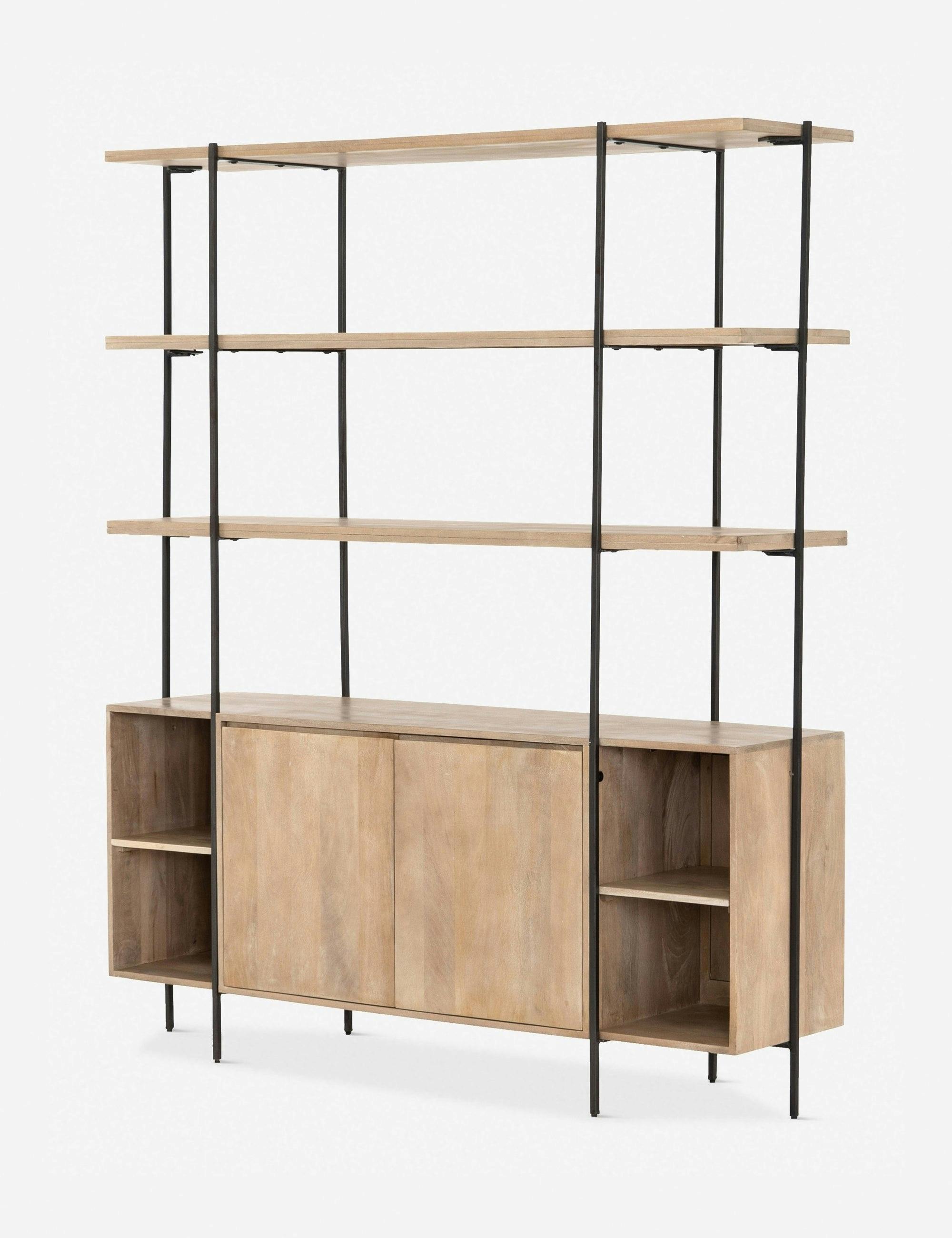 Contemporary Brown Mango Wood & Iron China Cabinet, 65" W