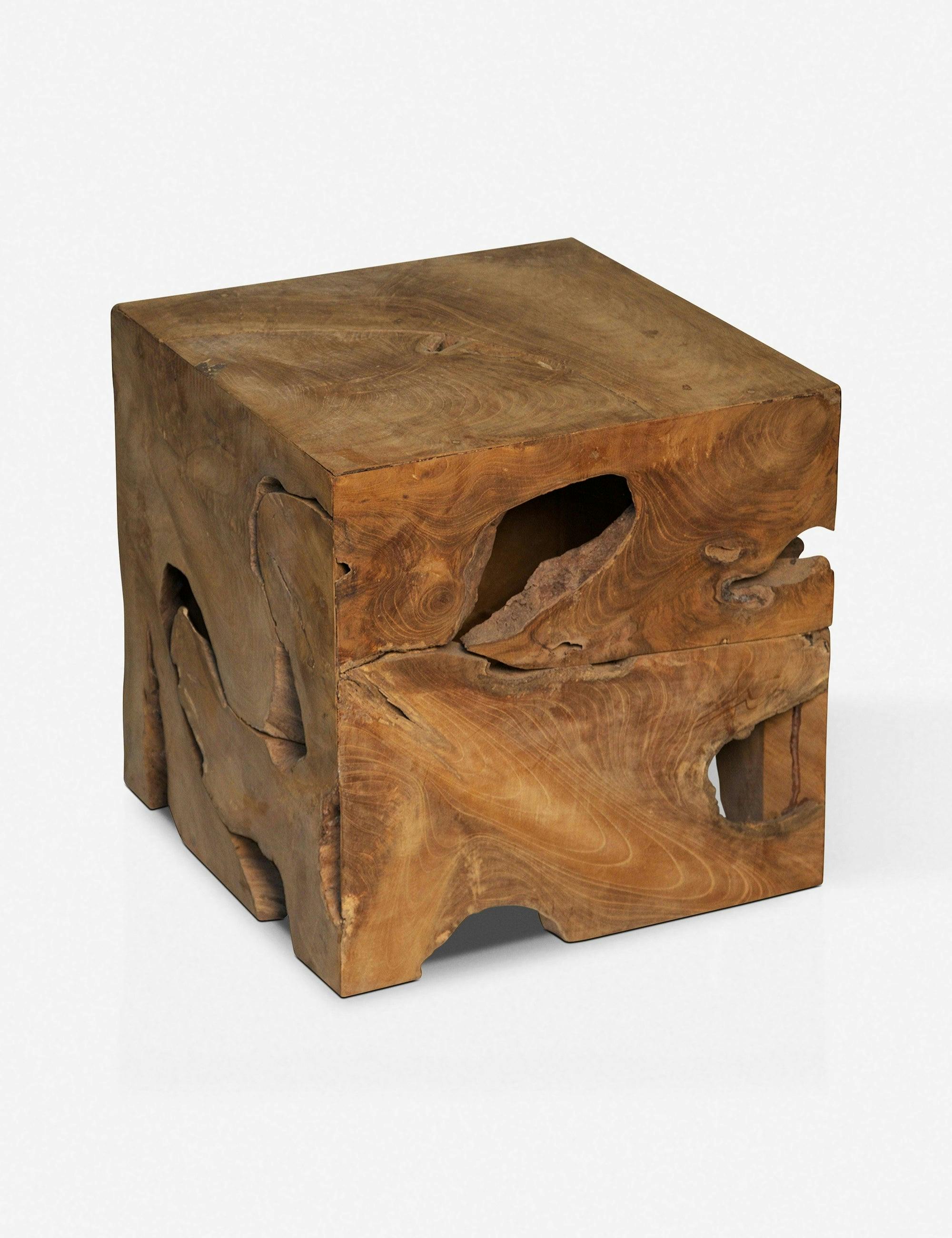 Teak Wood Square Accent Side Table with Natural Finish