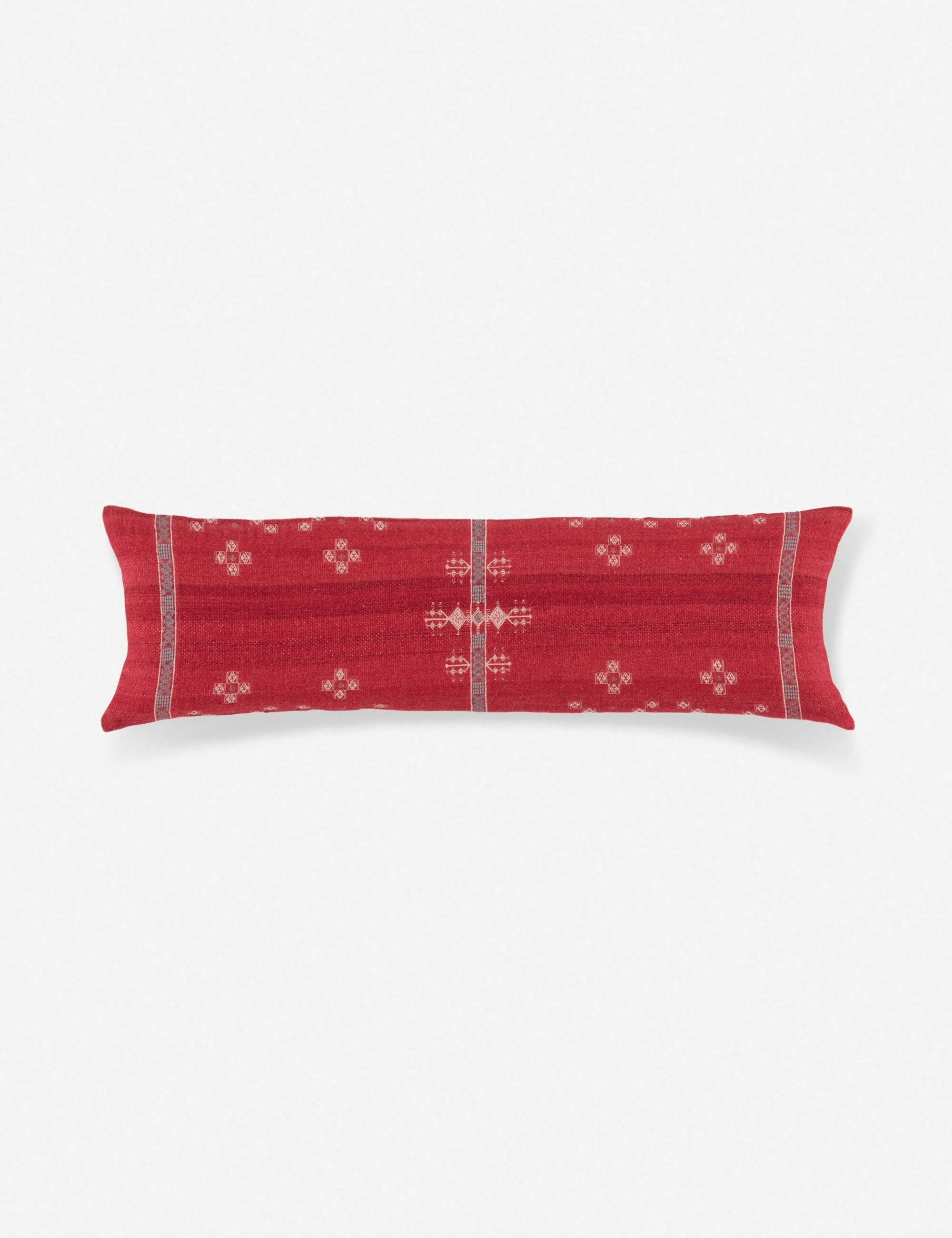 Folk-Inspired Red and Gray Woven Cotton Lumbar Pillow - 48"