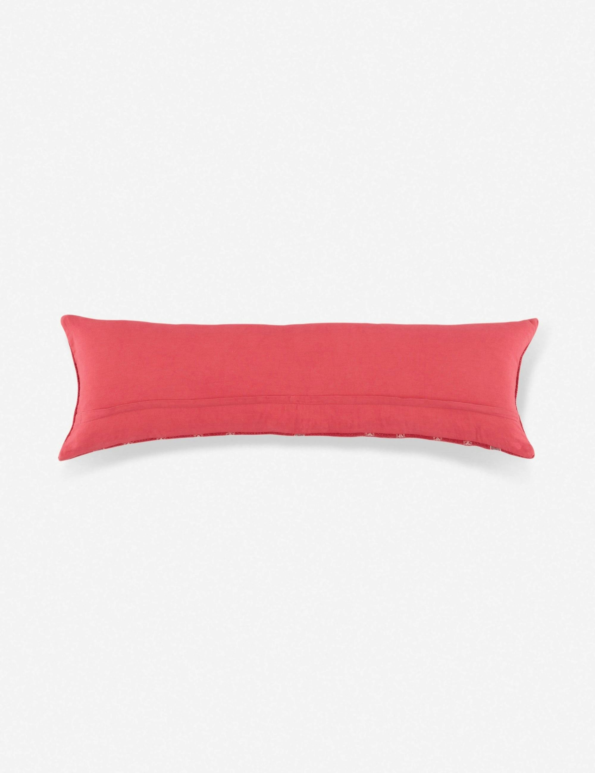 Folk-Inspired Red and Gray Woven Cotton Lumbar Pillow - 48"