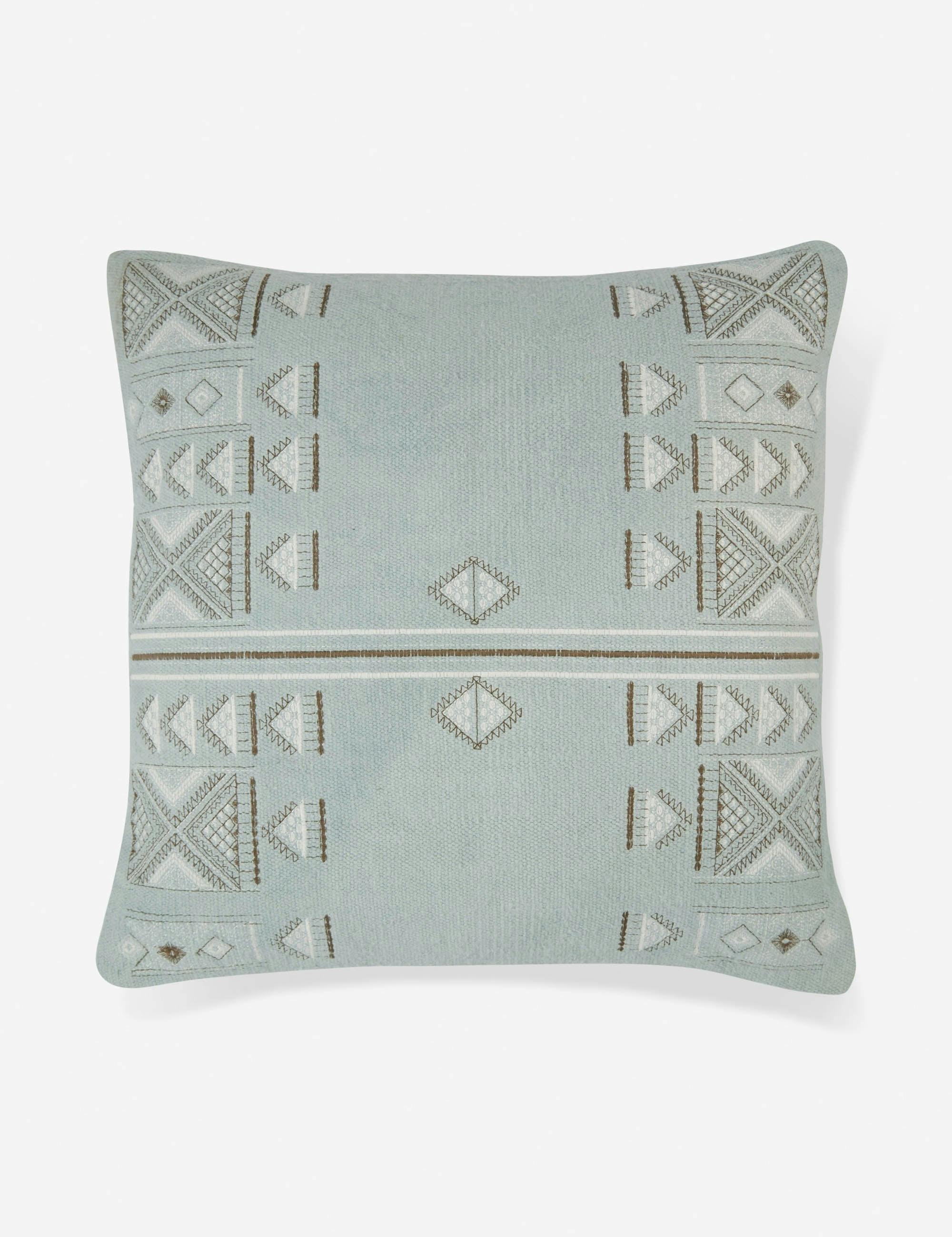 Arabesque Sky Blue Embroidered Cotton 24" Square Pillow