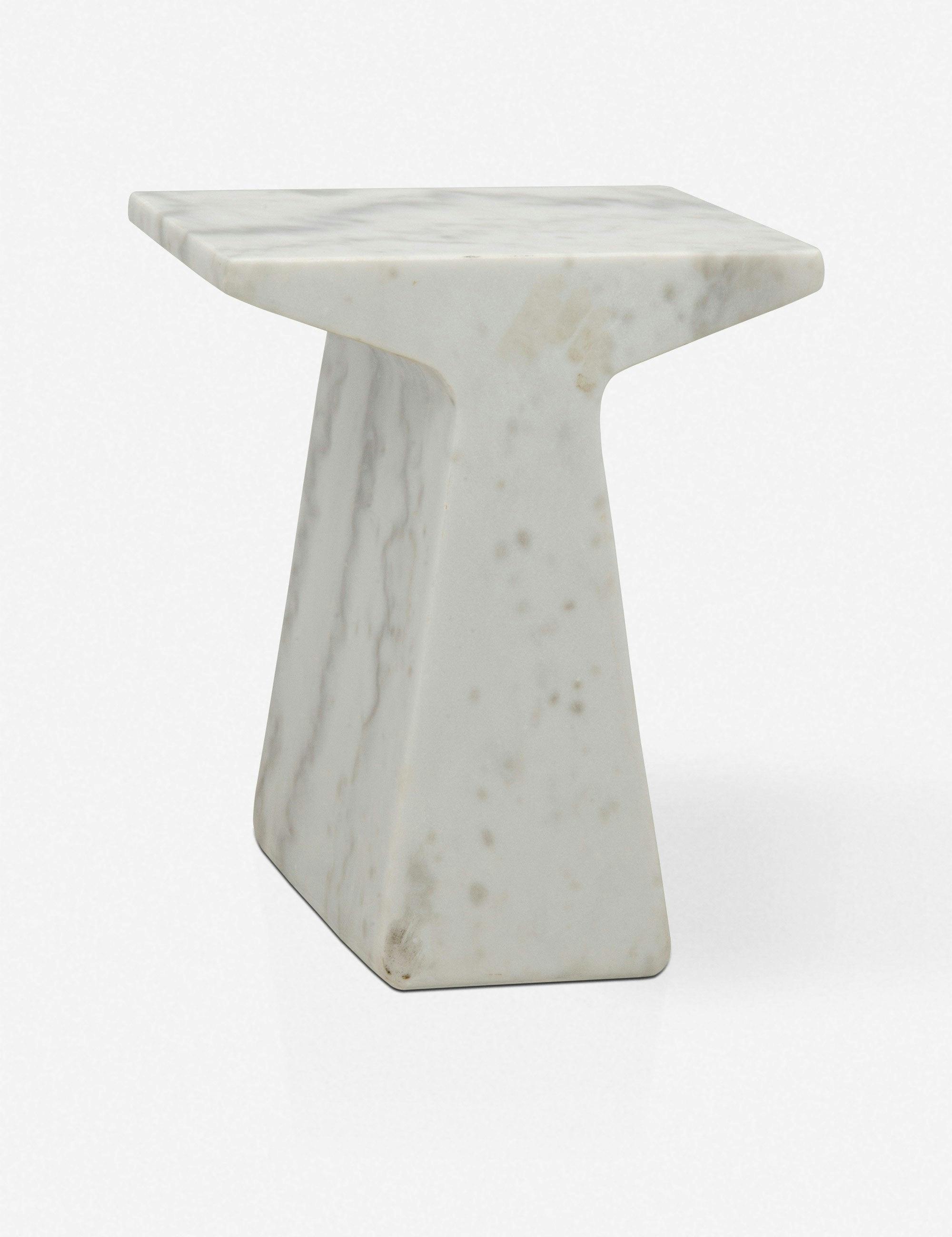 Finn T-Shaped White Stone Pedestal Side Table