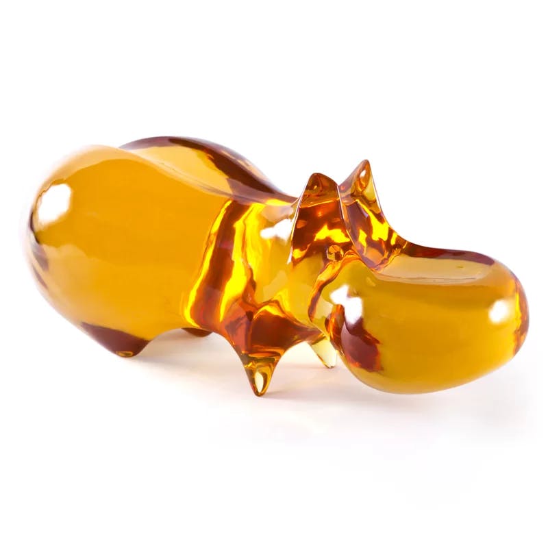 Majestic Amber Glow Solid Lucite Hippo Sculpture