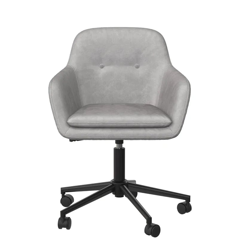 Elysian Light Gray Velvet Swivel Office Task Chair with Metal Base