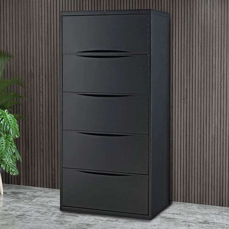 Premium Black Steel 30'' Lateral Legal Size 5-Drawer File Cabinet