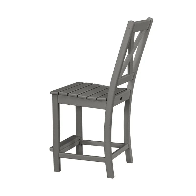 Braxton Slate Grey Armless Counter Height Side Chair with Cross Back Design