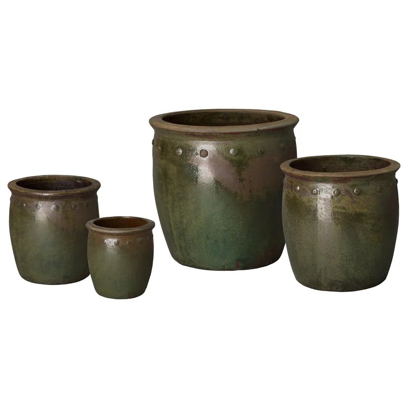 Studded Rim Bulb Design 24" Green Wash Ceramic Round Planter
