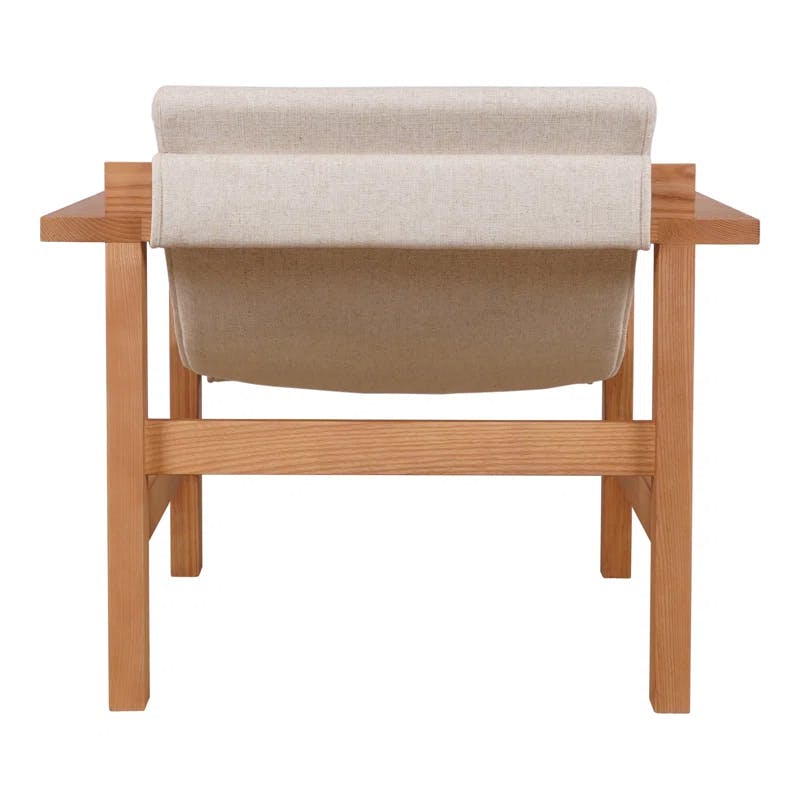 Sustainably Sourced Beige Linen & Wood Lounge Chair