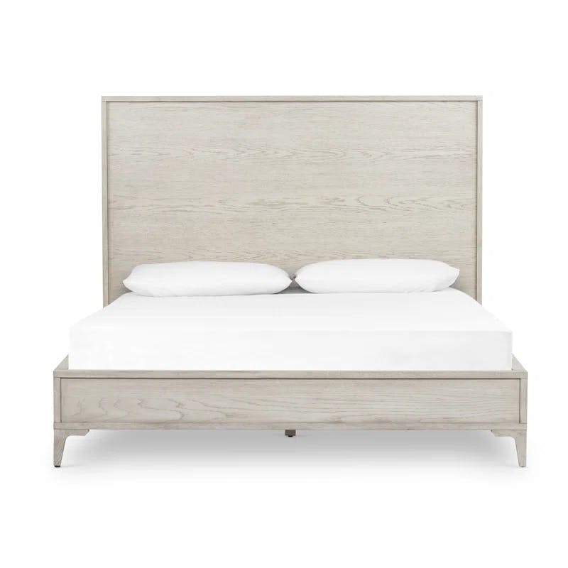 Modern Gray Oak King Panel Bed with Textured Wood Frame