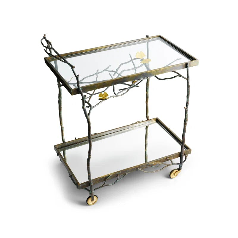 Butterfly Ginkgo Bronze Bar Cart with Acid-Etched Detail