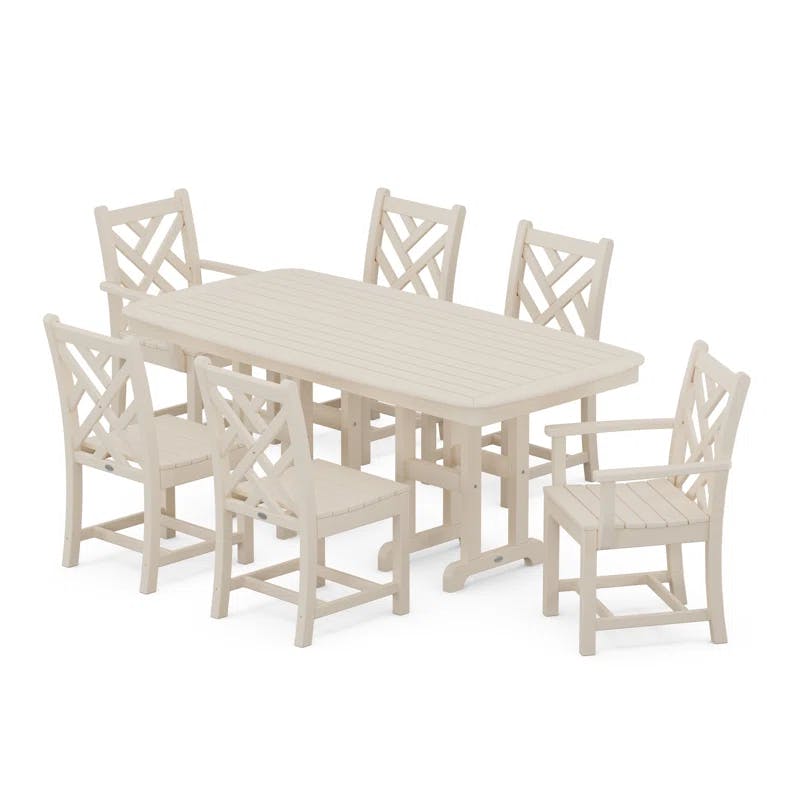 Sand POLYWOOD Chippendale 6-Person Elegant Dining Set