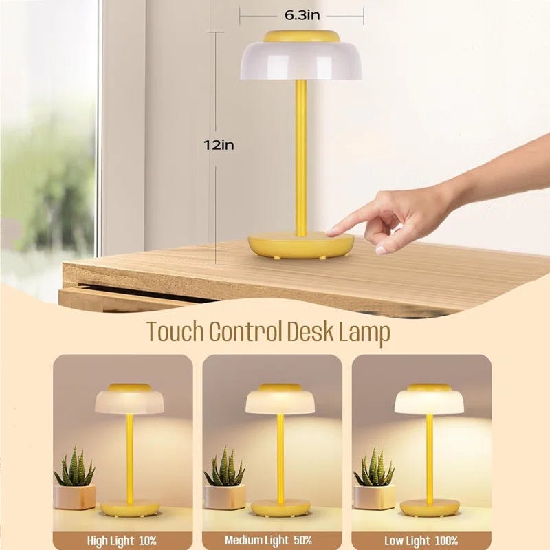 Portable 5000mAh Yellow LED Mushroom Table Lamp, 2 Pack