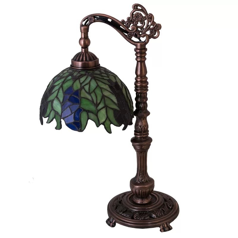 Honey Locust Floral Stained Glass 19" Desk Lamp with Mahogany Bronze Finish