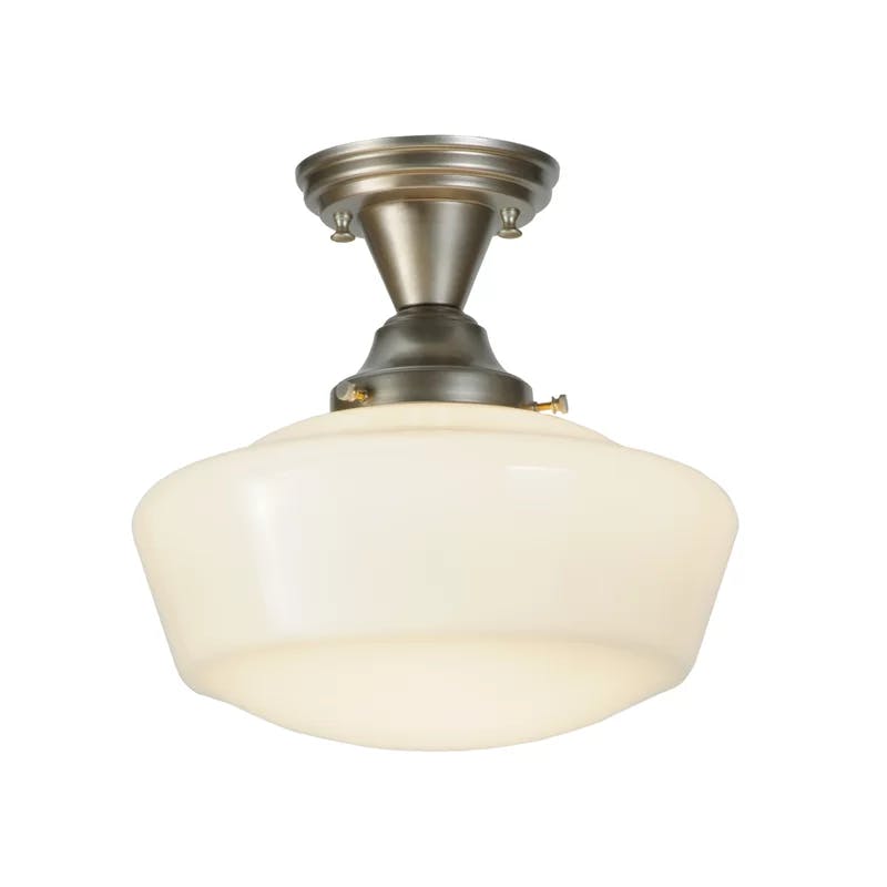 Revival Schoolhouse 12" White Opal Globe Semi-Flush Ceiling Light in Brushed Nickel