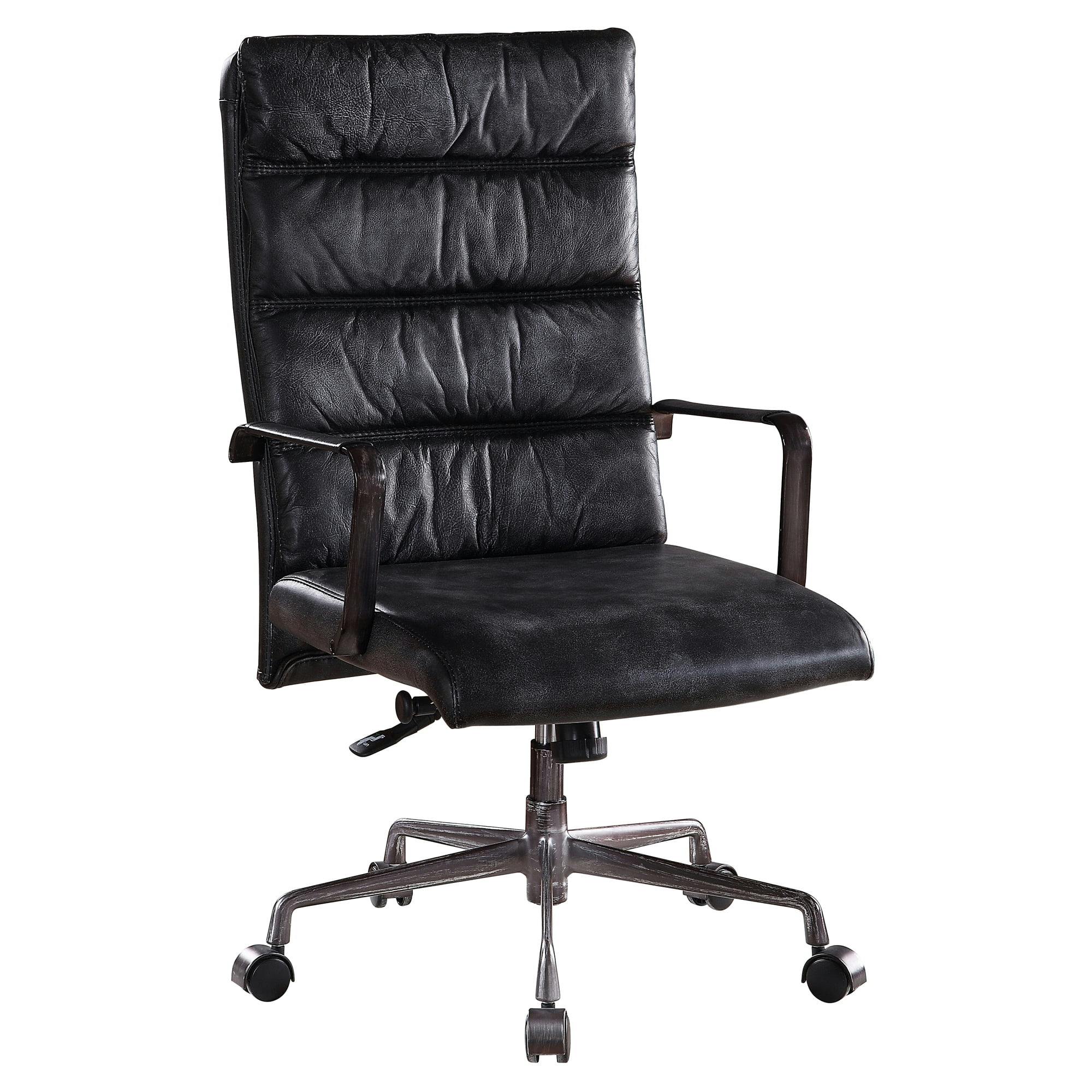 Vintage Black Top Grain Leather Executive Swivel Office Chair