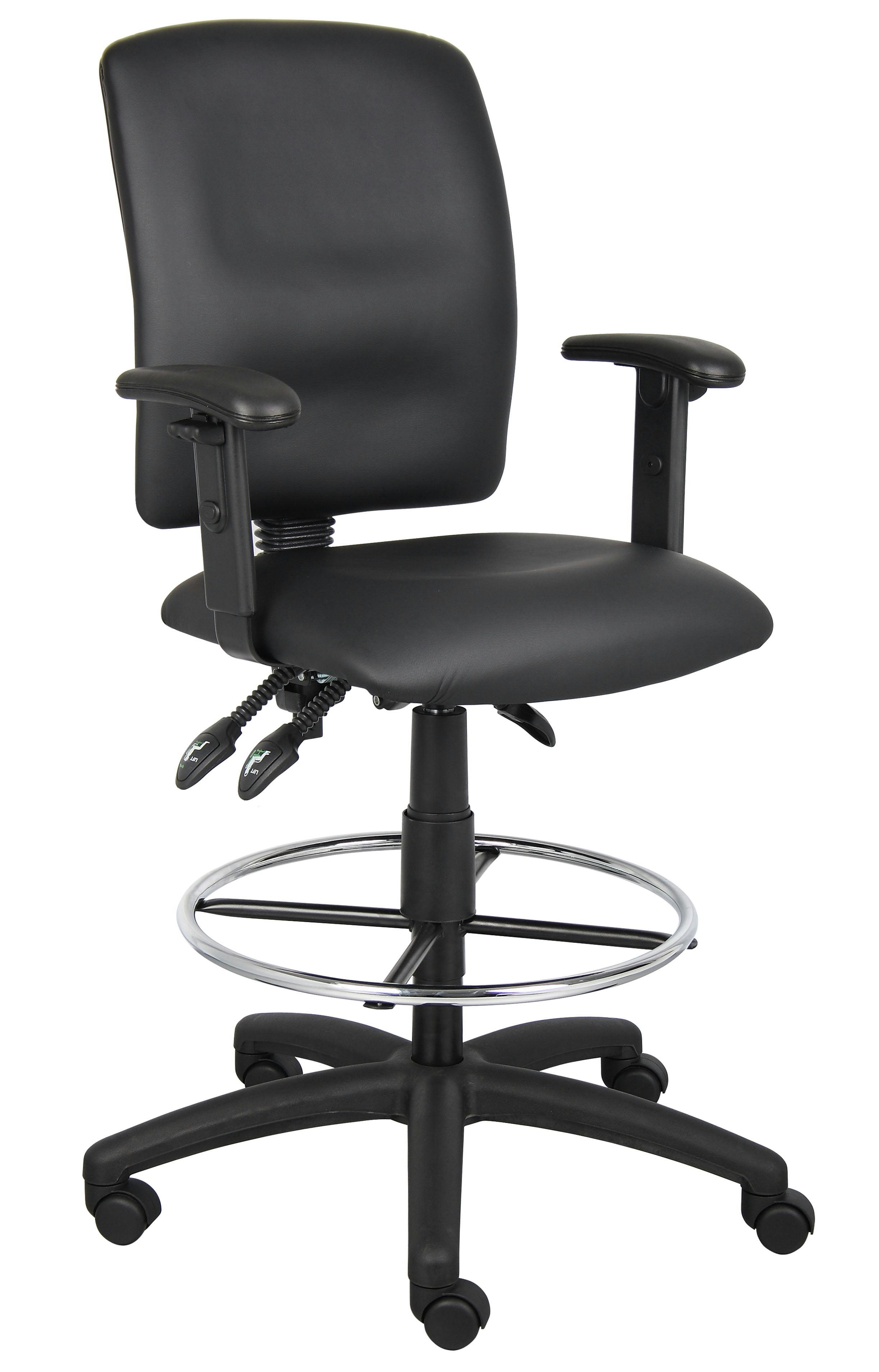 Adjustable Black LeatherPlus Drafting Chair with Swivel & Chrome Footring
