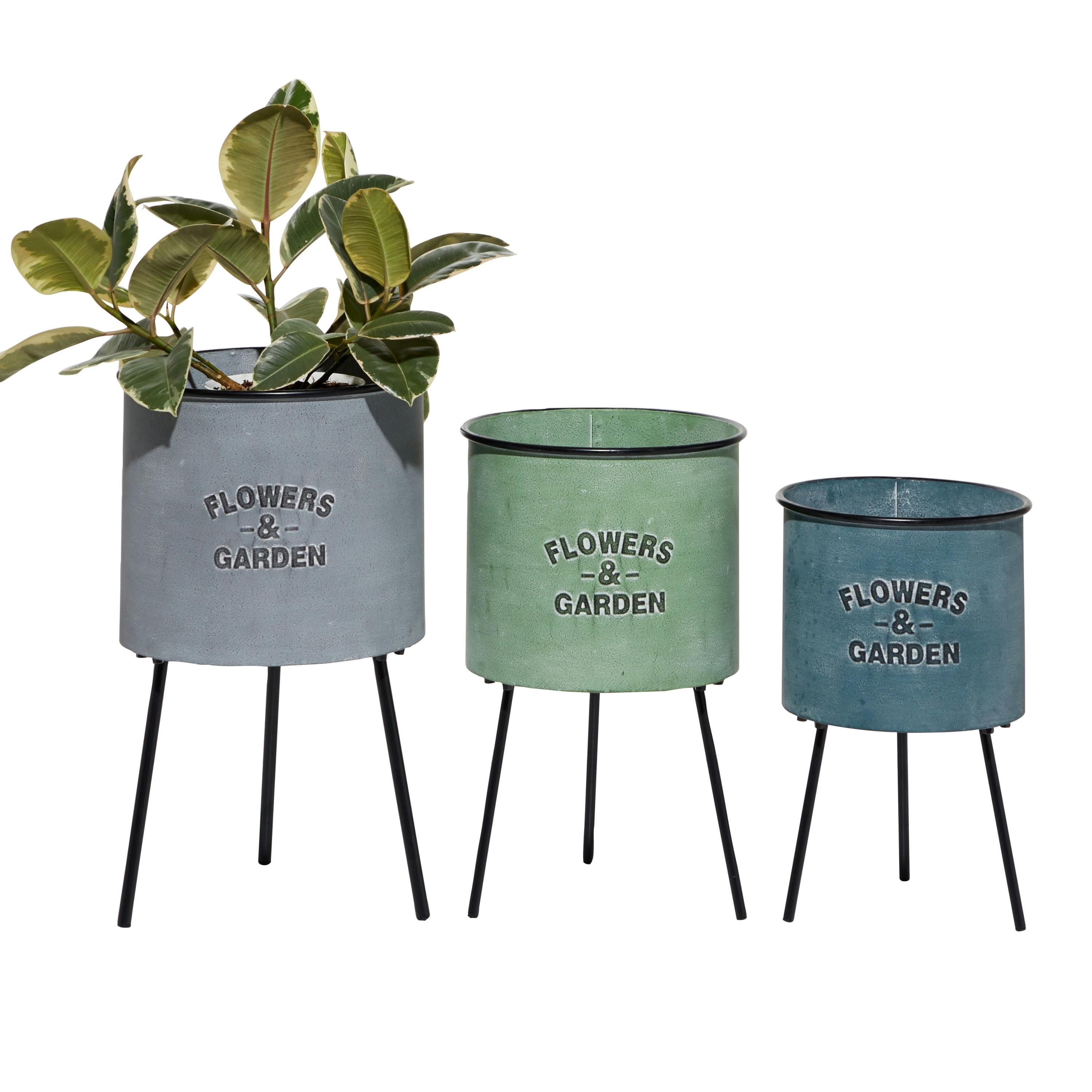 Floral Bliss Trio Multi-Colored Metal Indoor/Outdoor Planter Set