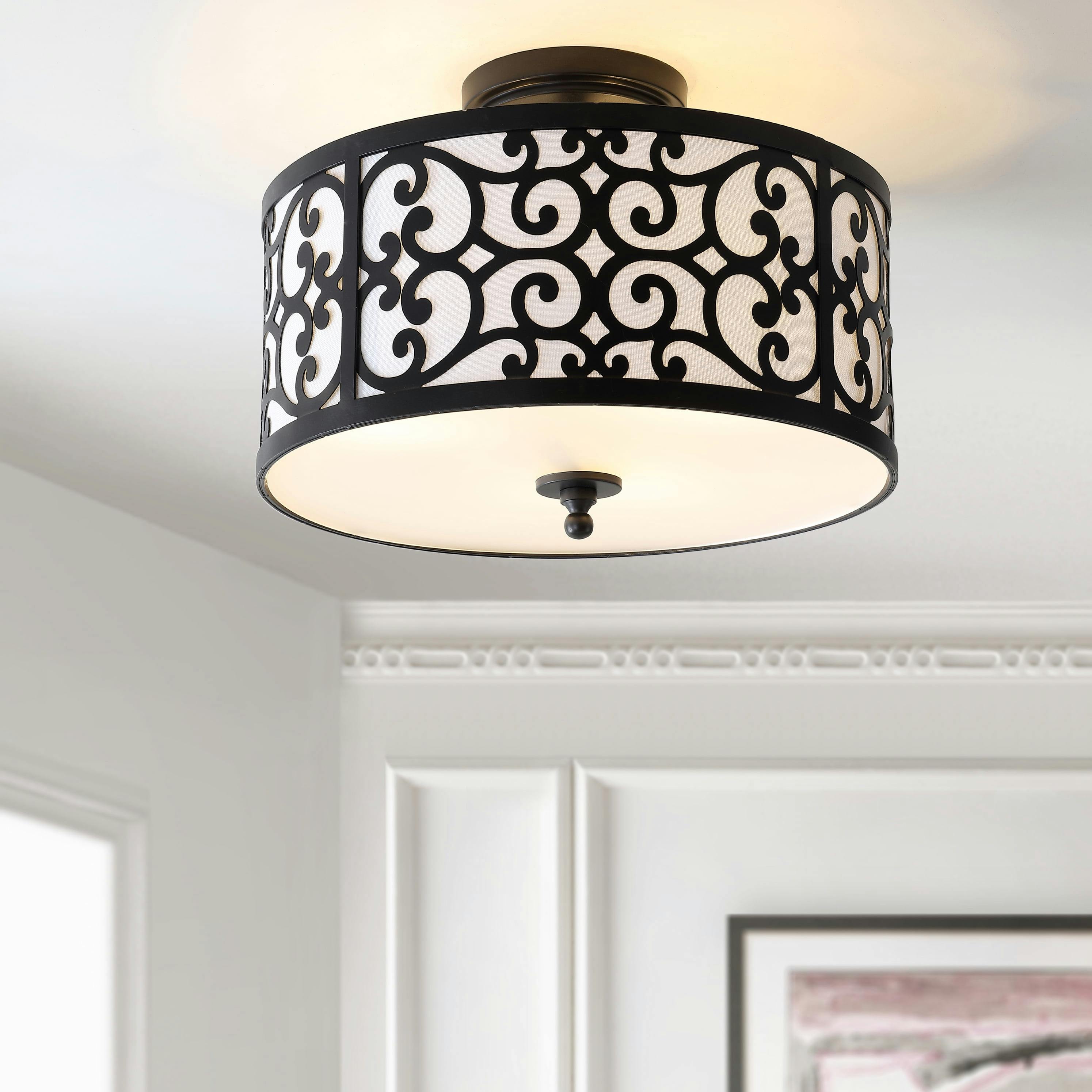 Elegant 15" Oil Rubbed Bronze LED Drum Ceiling Light with Linen Shade
