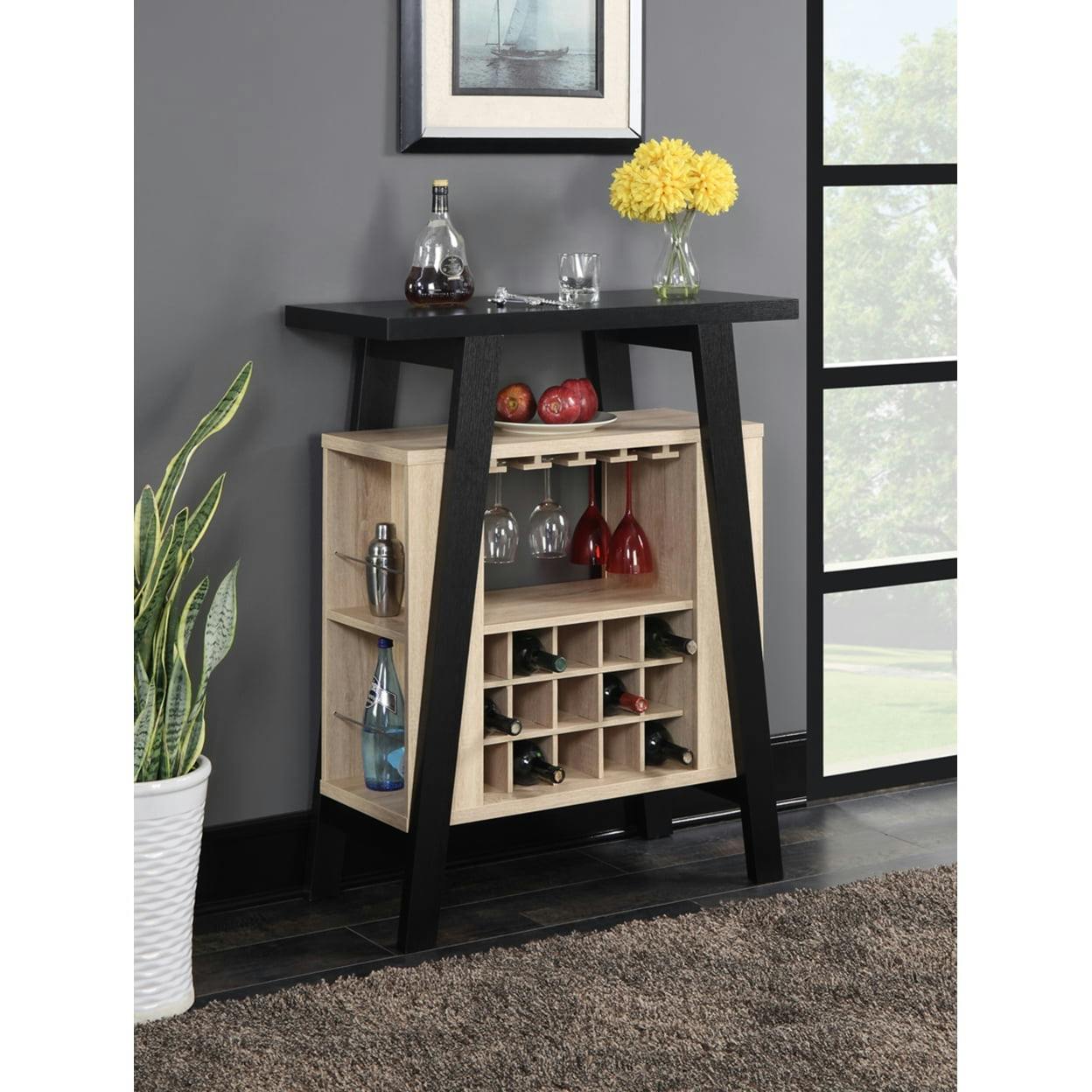 Newport Dual-Tone Bar Console with Wine Storage in Black and Weathered White