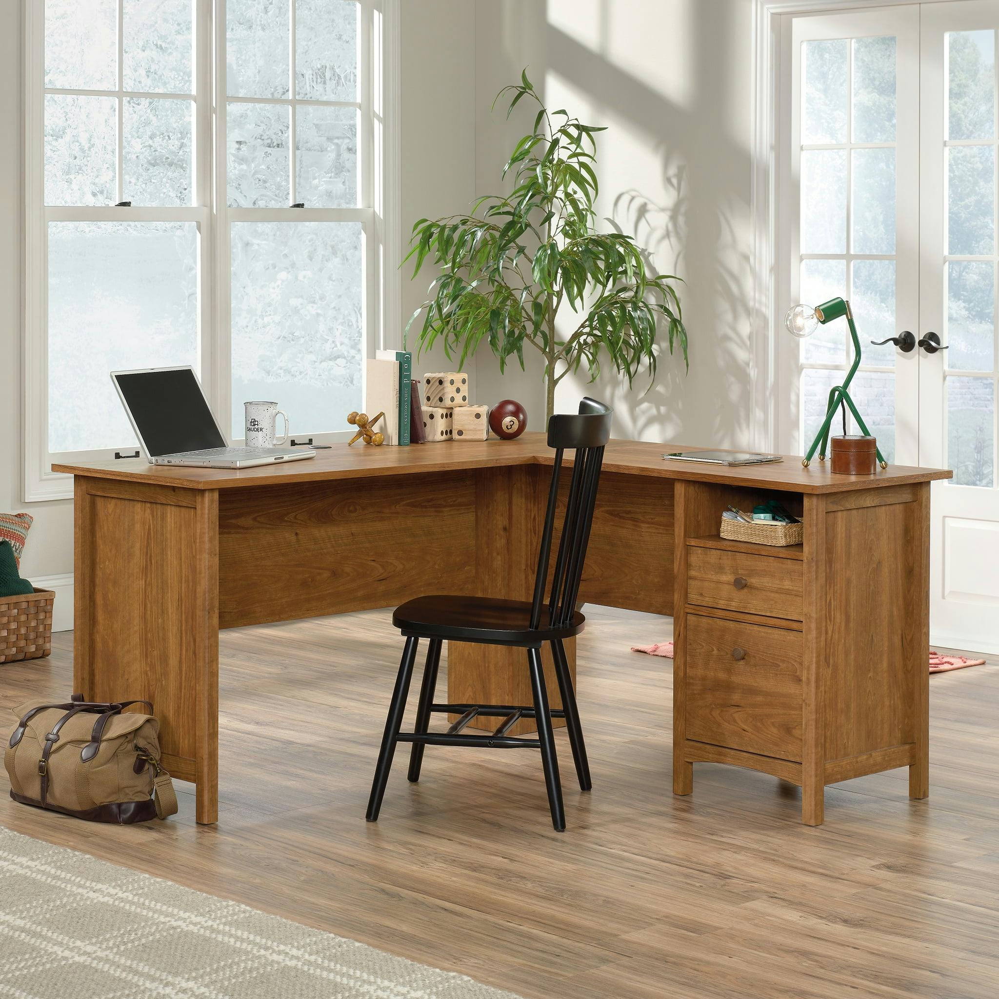 Prairie Cherry L-Shaped Executive Desk with File Storage