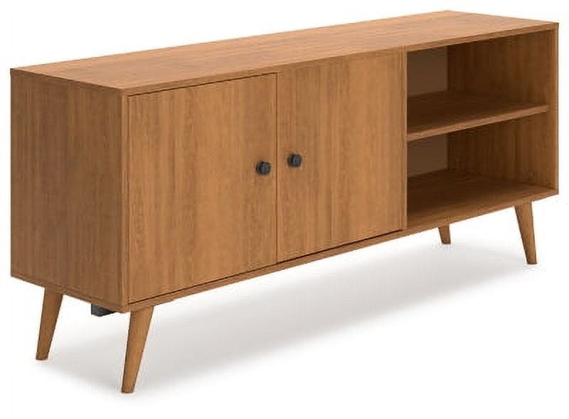 Modern Linear Brown TV Stand with Cabinet and Cord Management