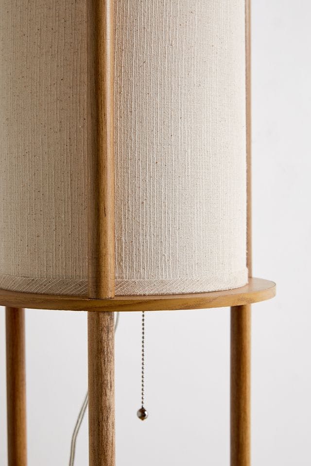 Scandinavian Modern Off-White & Natural Wood Shelf Floor Lamp