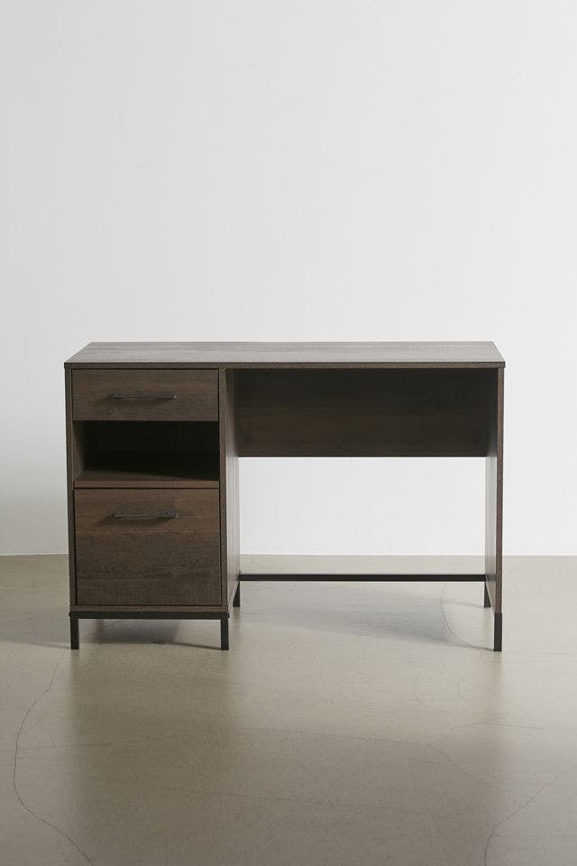 North Avenue Smoked Oak Home Office Desk with Black Metal Base