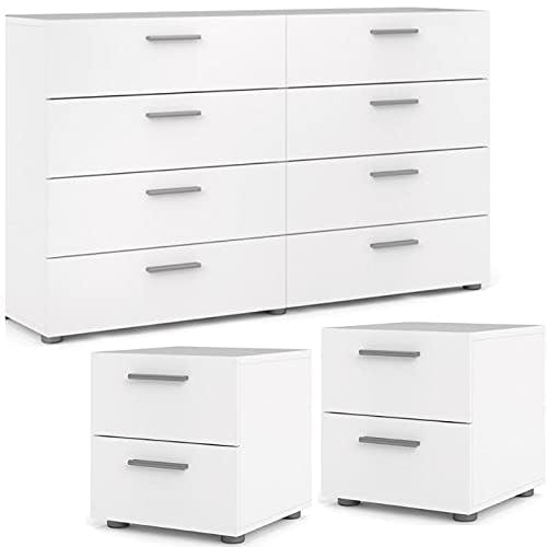Austin Contemporary 3-Piece White Bedroom Set with Double Dresser and Nightstands