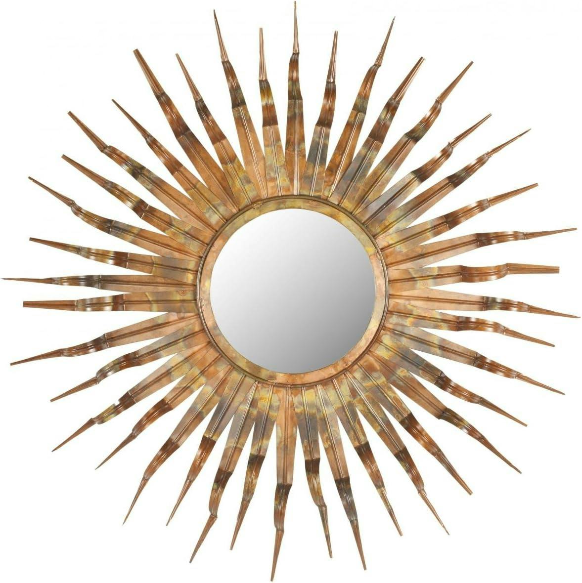 Espresso Bronze Sunburst Round Wall Mirror with Gold Accents, 36"