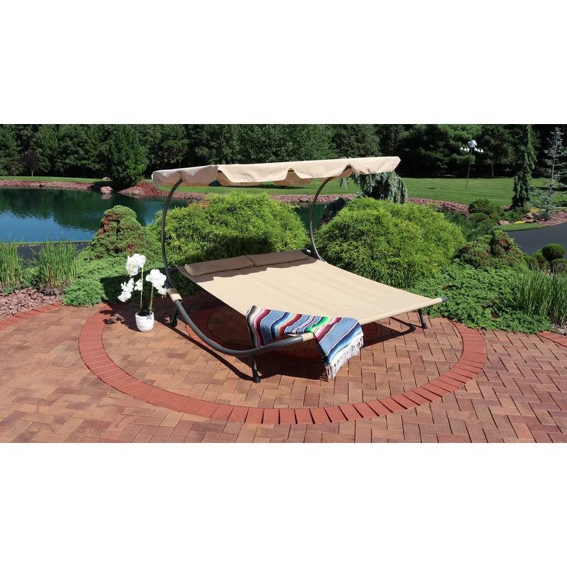 Cabana-Inspired Double Chaise Outdoor Bed with Canopy, Cream