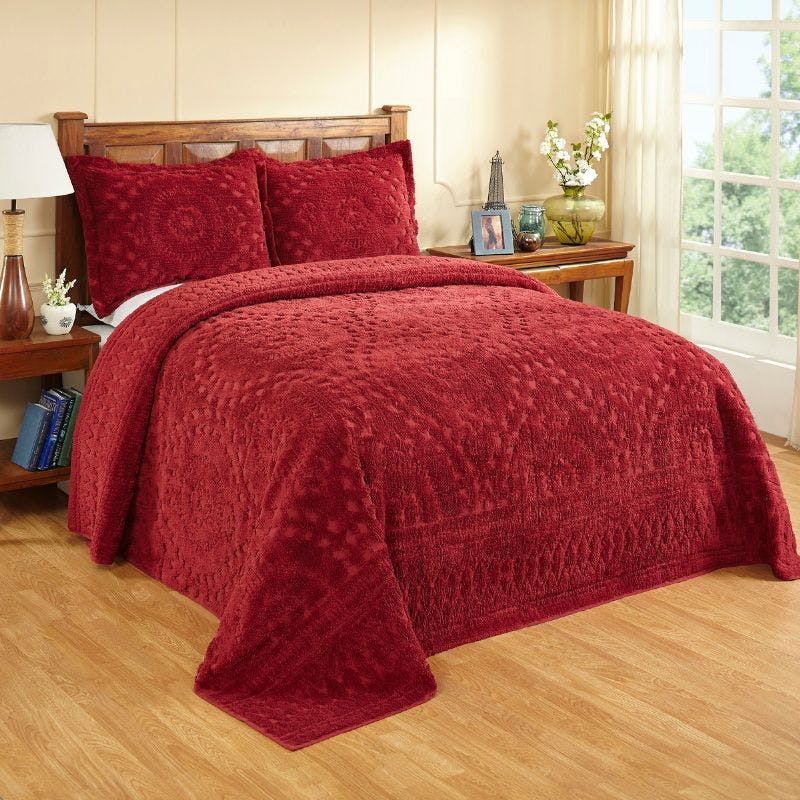 Burgundy Cotton Full/Double Reversible Tufted Bedspread