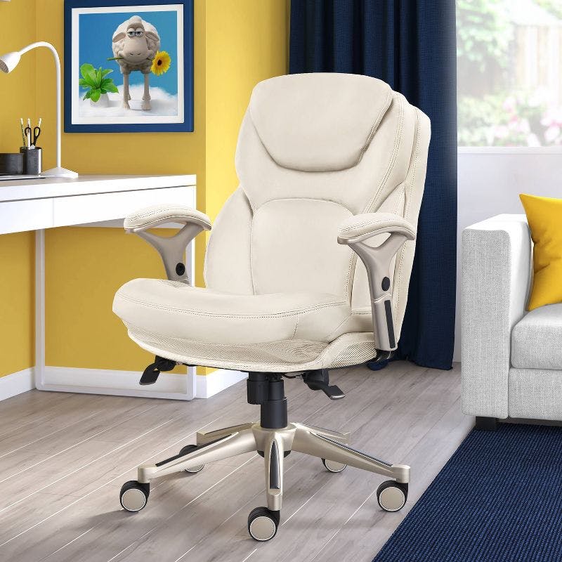 Ivory Bonded Leather Ergonomic Executive Chair with Back in Motion Technology