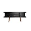 Sleek Matte Black 53" TV Stand with Splayed Wooden Legs and Open Shelves