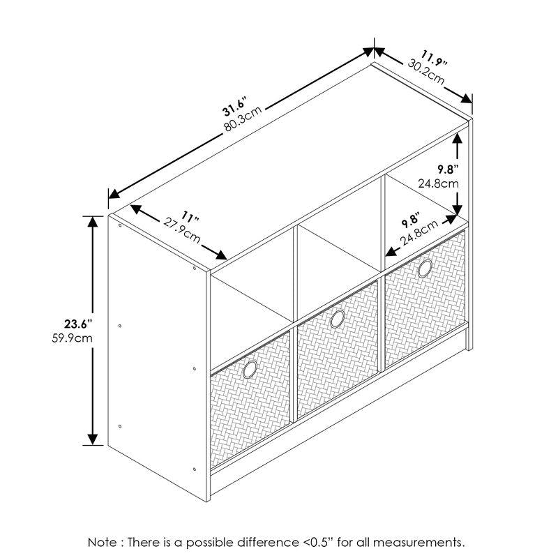 Modern Black Wood 6-Cube Storage Organizer with Bins